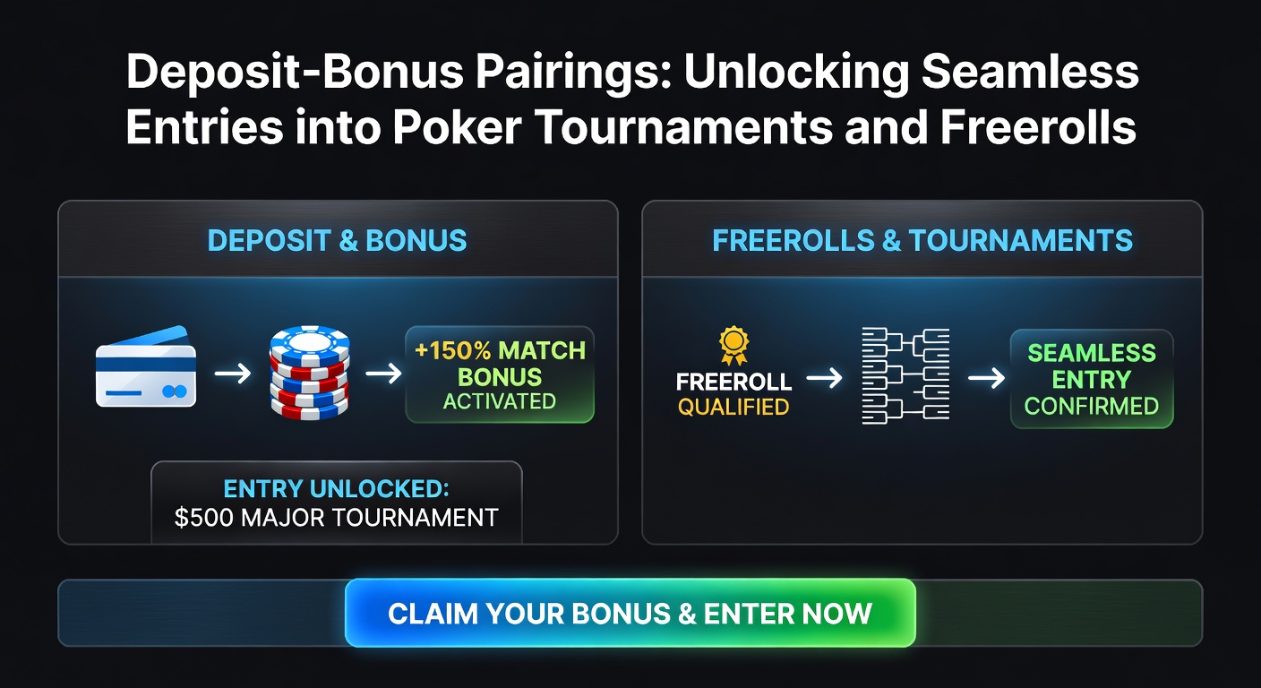 Close-up of a poker freeroll tournament lobby on a mobile app, showing deposit-triggered entry buttons and bonus meters filling up