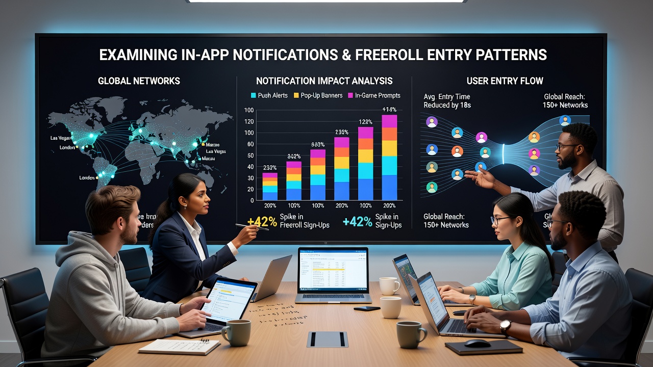 Global map overlay showing poker network activity spikes following in-app alerts