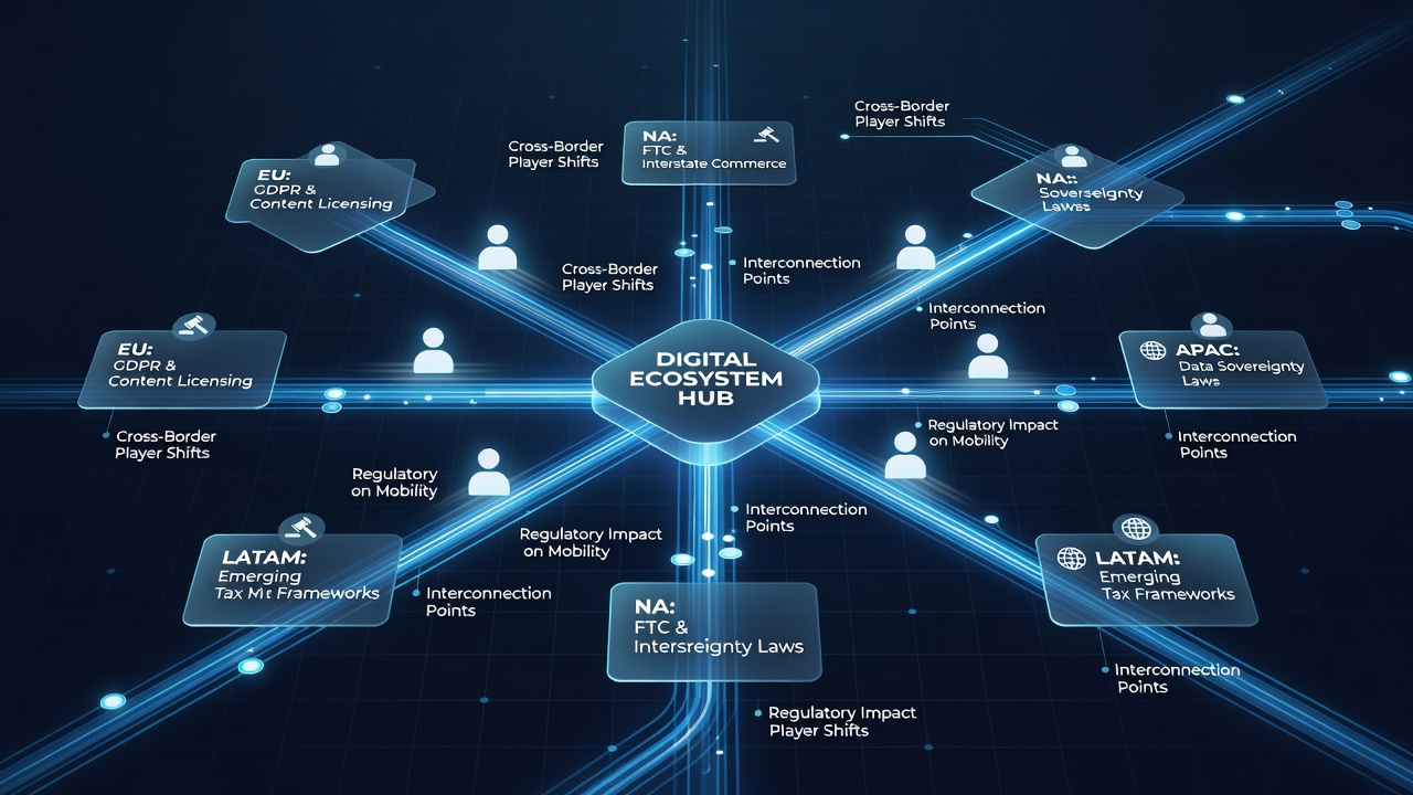 Analytics dashboard displaying migration trends between digital card platforms under different regional rules