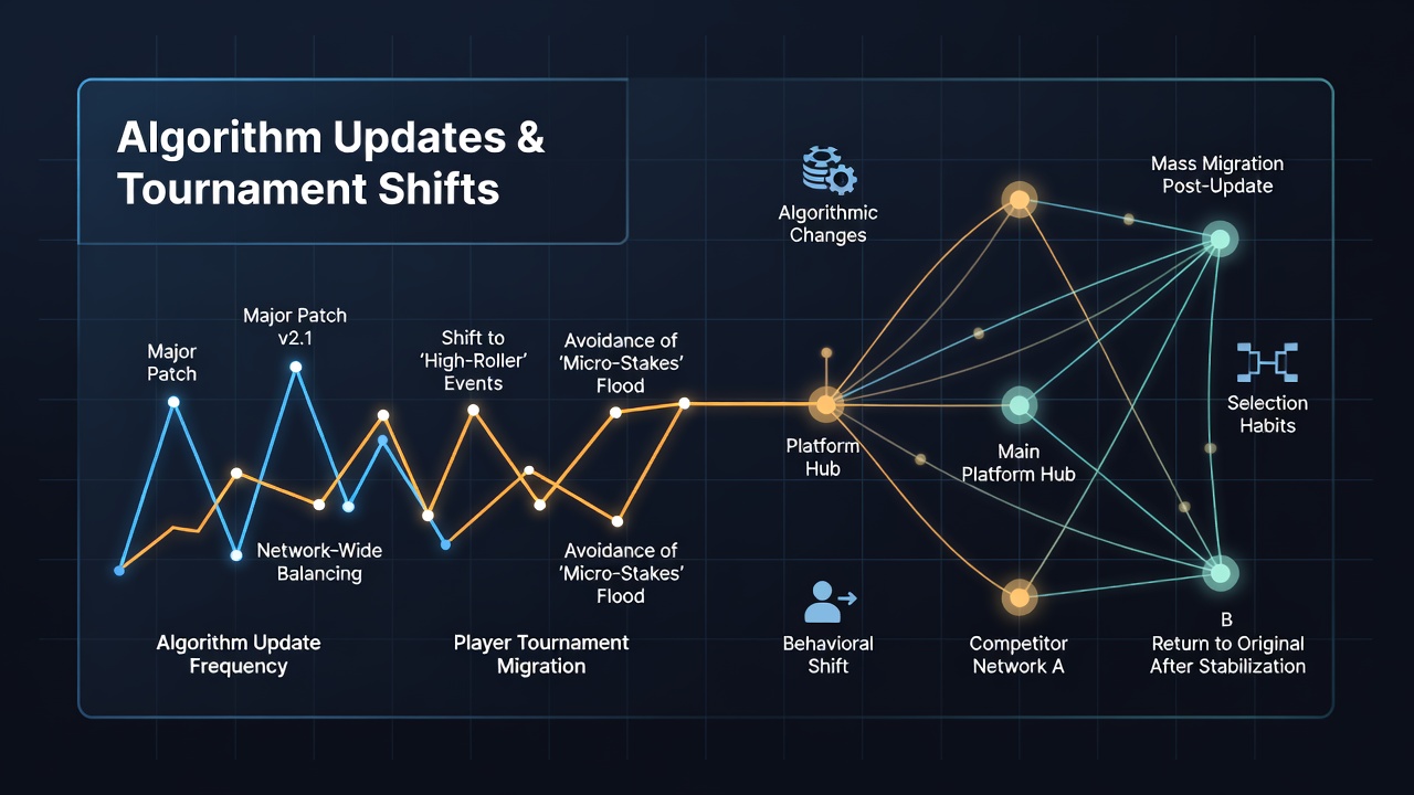 Poker players reviewing tournament options on digital platforms after recent algorithm refinements