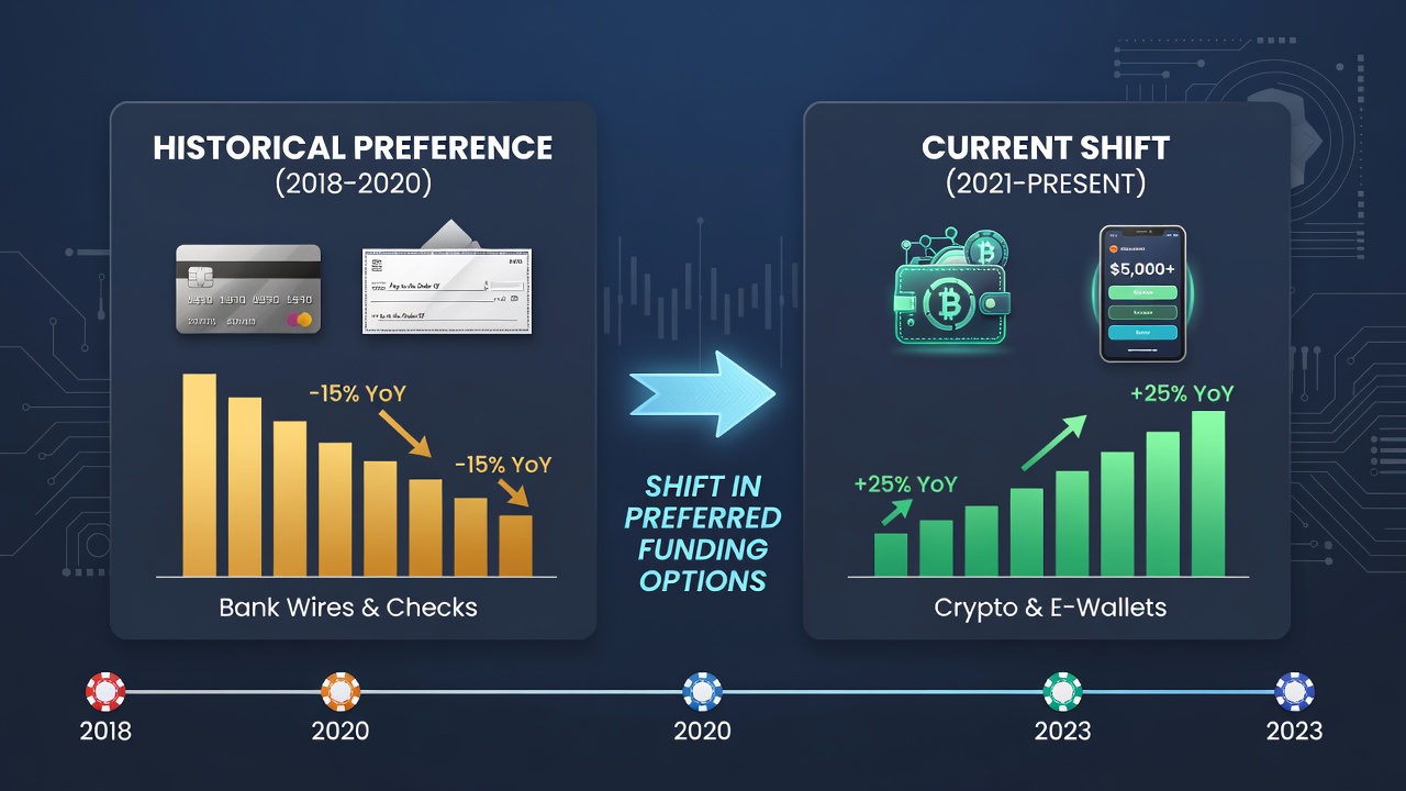 Poker tournament software interface displaying multiple funding methods including crypto and e-wallets