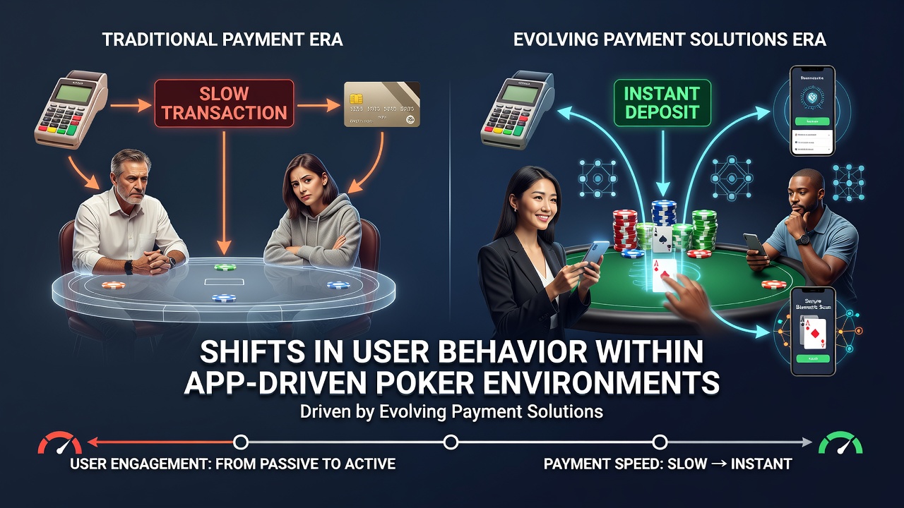 Poker players engaging with app notifications and deposit screens during a live tournament schedule update
