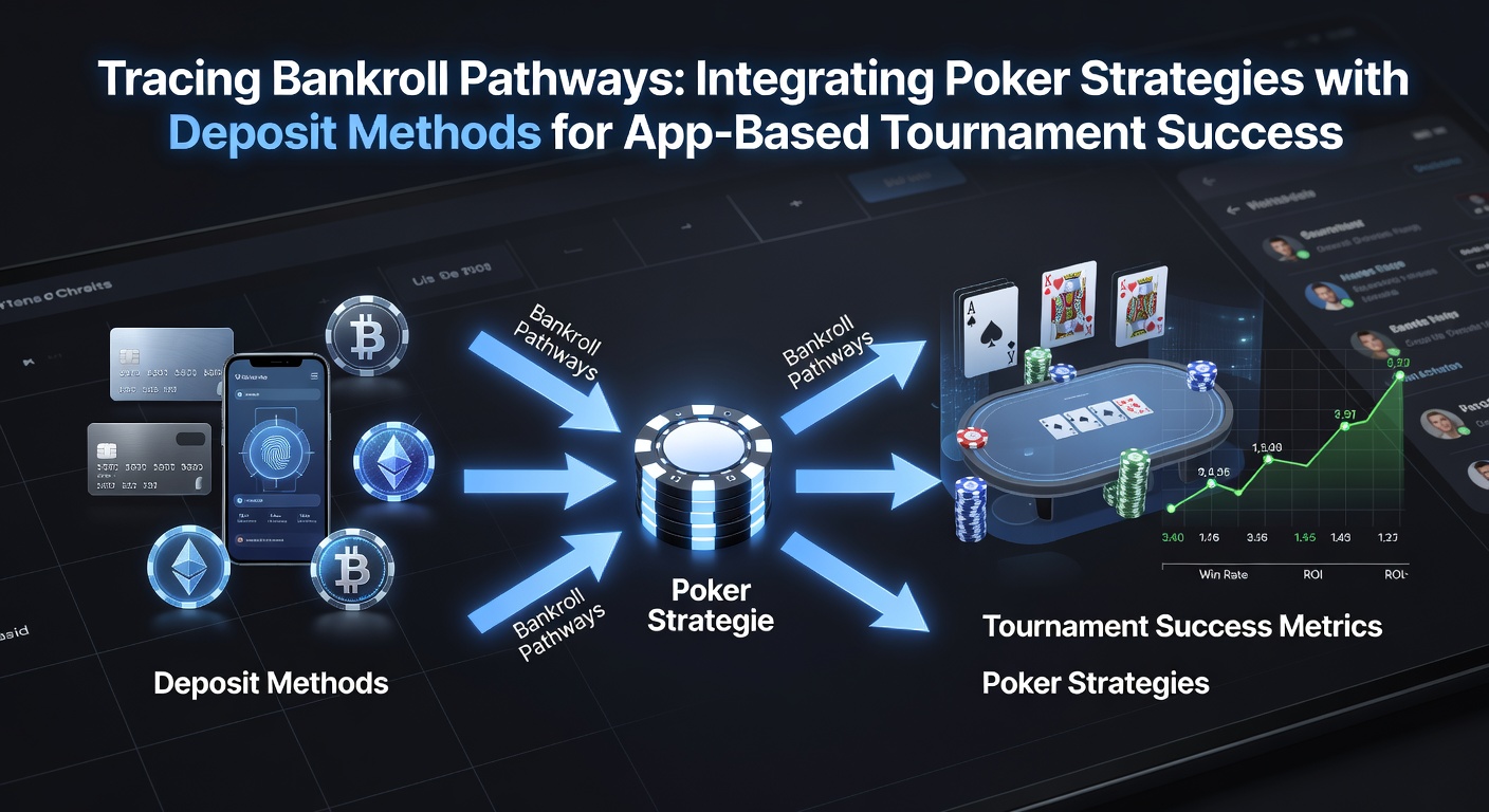 Poker player analyzing bankroll and deposit options on a mobile app interface during a tournament session